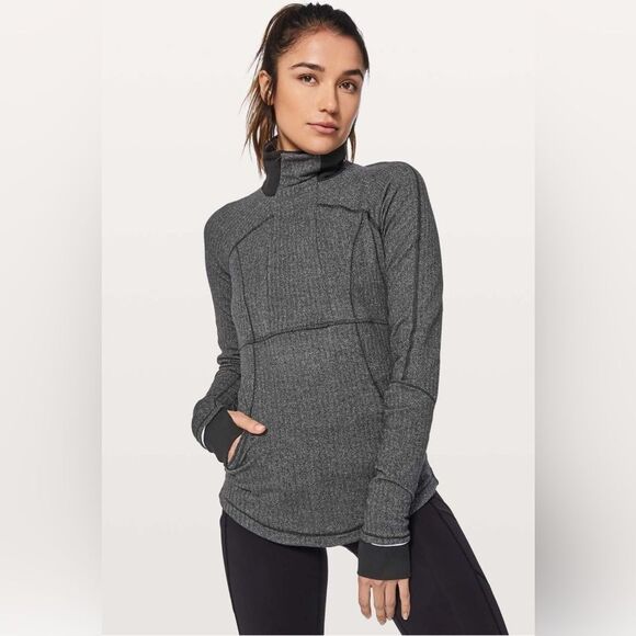 Lululemon Base Runner 1/2 Zip Heathered Herringbone Black Size 10 - Picture 3 of 12